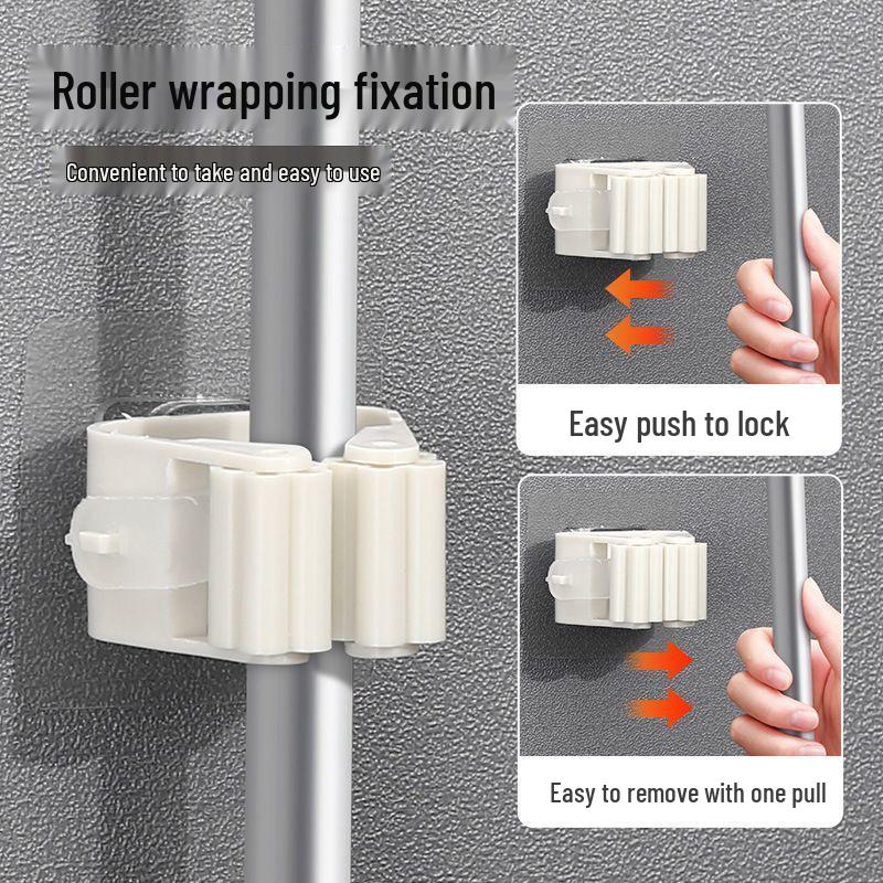 Strong Adhesive Mop & Broom Holder - No-Drill Wall Mount Hook for Bathroom