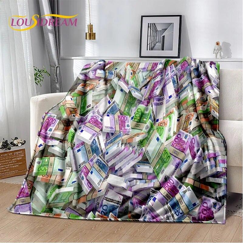3D-Dollar-Euro-Pfund-Geld-Reich-Cartoon-weiche Plüschdecke, Flanelldecke, Überwurfdecke für Wohnzimmer, Schlafzimmer, Bett, Sofa, Geschenk