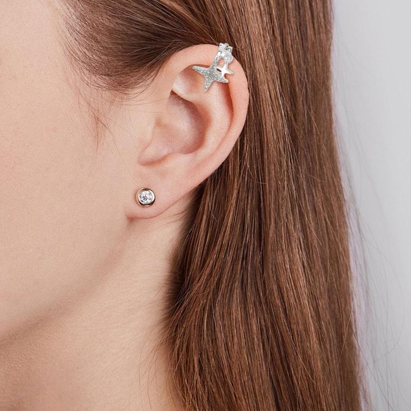 Shimmering Zircon Star Ear Clips Women Cuff Earrings Easy to Wear Copper Texture Suitable for Daily Wear and Parties