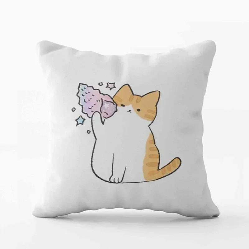 Cartoon Cute Cat Pillowcase Modern Simple Design Home Decorative Cushion Cover For Sofa Car Backrest Square Pillow Covers