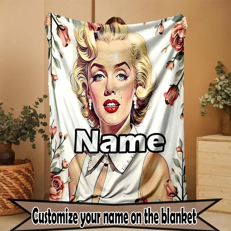 Custom Name Personalized Marilyn Monroe Print Blanket, Home Decor, Bedroom, Sofa, Camping, Couch, Gifts for Birthday ChristmasEnthusiasts