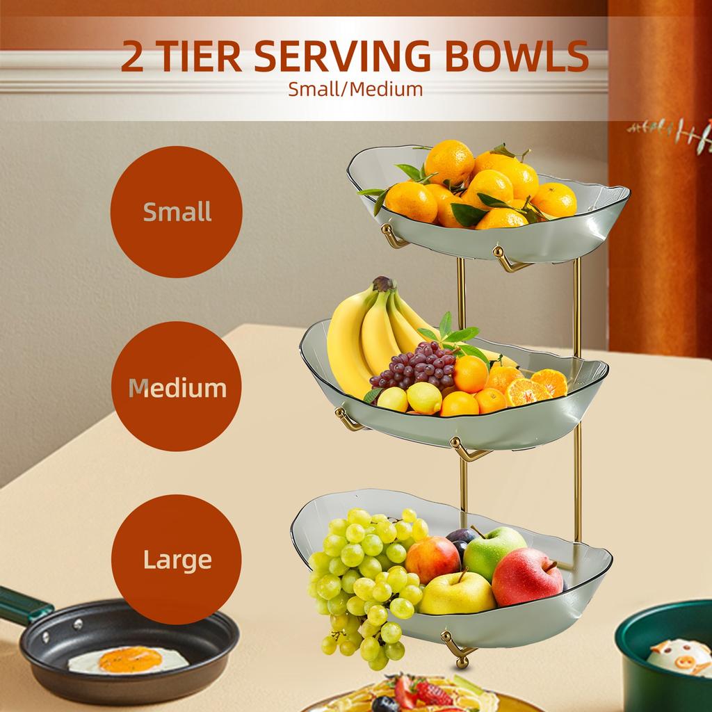 Fruit Bowl for Kitchen Counter 3 Tier Acrylic Fruit Basket with Serving Bowls and Metal Stand Tiered Serving Bowls for