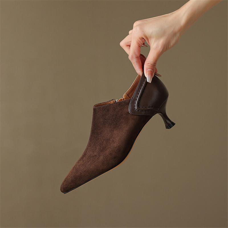 Fashion New Spring Sheep Suede Women Shoes French Retro Pointed Toe Women Pumps Side Zipper Loafers Shoes for Women Ladies Shoes