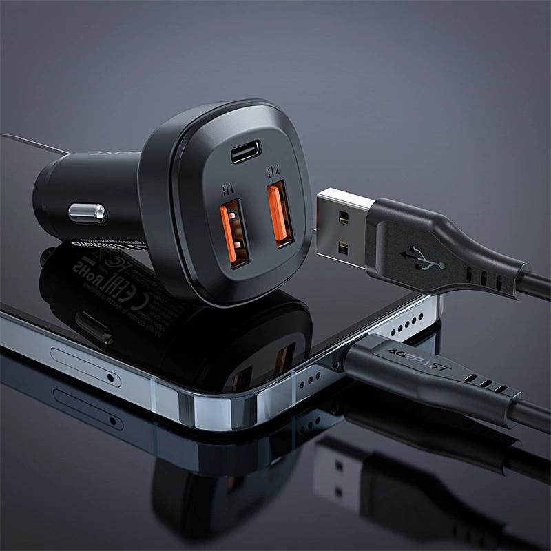 Acefast Car Charger 66W 2X Usb / Usb Type C, Pps, Power Delivery, Quick Charge 4.0, Afc, Fcp, Scp Black (B9)