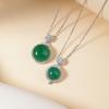 S925 Sterling Silver High-grade Diamond Inlaid with Natural Chalcedony Egg Surface Necklace Female New Chinese Style Versatile Collarbone Chain