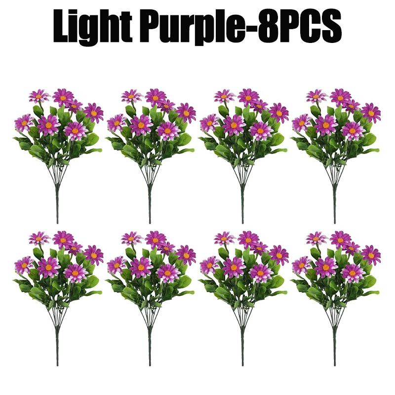 2/4/8Pcs Simulation Chrysanthemum Daisy Artificial Flowers Plastic Decorative Plants For Outdoor Garden Home Decoration