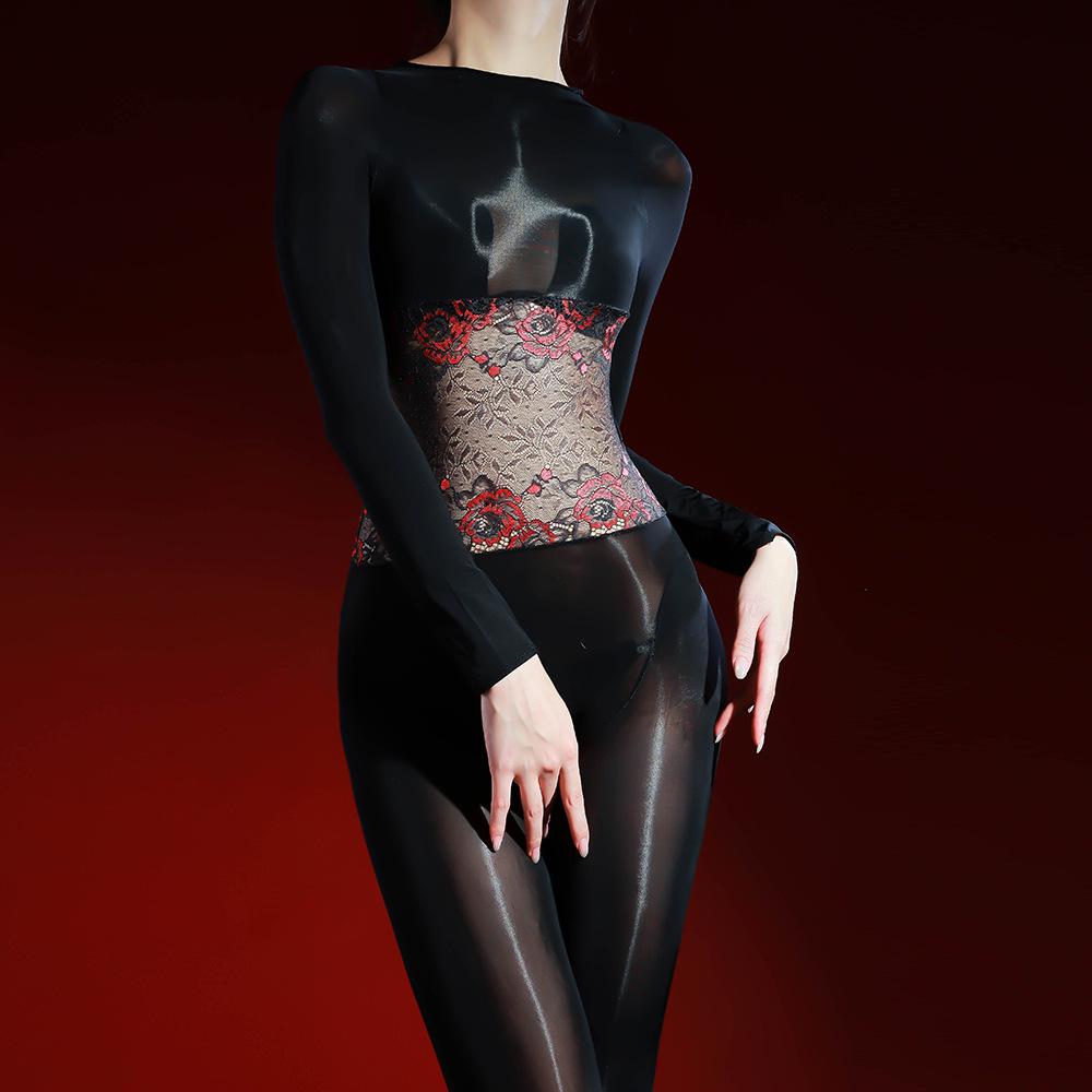 Body da Donna Super Sottile 5D in Pizzo Lucido a Vita Senza Cuciture con Finitura Effetto Seta