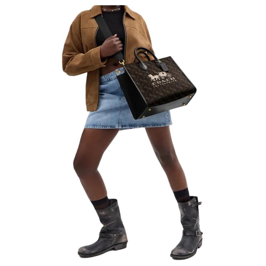 Coach Ace 35 Logo Print Tote Bag Women tote Truffle Black CS252-B4SI1