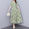 Plus Size Waist-Cinching Slim-Fit Summer Dress for Middle-Aged Women