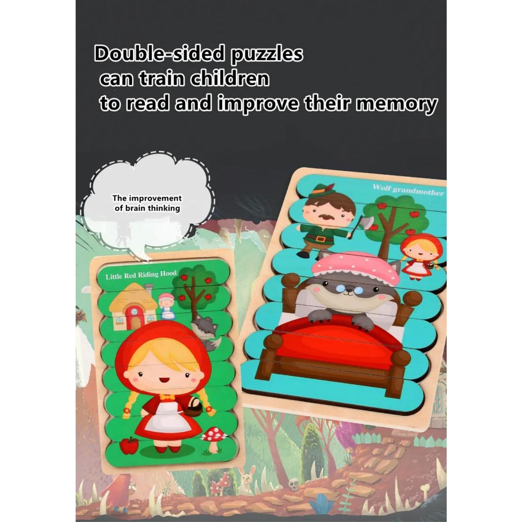 Kids New Wooden Two-sided Strip 3D Puzzles Wood Vehicle Fruit Jigsaw Puzzle Toy for Children Baby Learning Educational Toys Gift