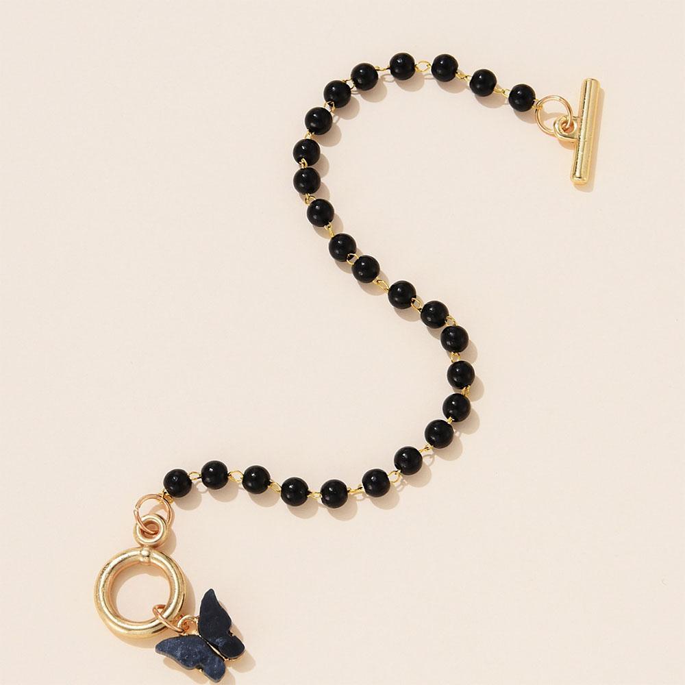 1 Set Neutral Black Beaded Butterfly Pattern Bracelet Fashionable Versatile Light Luxury Niche High-end Personalized Accessories