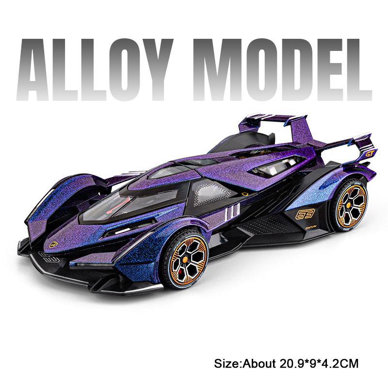 1:24 Scale V12 SVJ63 Super Car Model Toy Doors Opened Metal Diecast Sound Light Miniature Models Children's Educational Toys