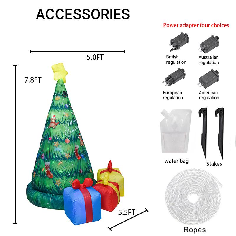 7.87FT Outdoor Inflatable Toy Christmas Tree Gift Boxes With LED Lights Xmas Party Lawn Decorations Yard Supplies Holiday Gifts