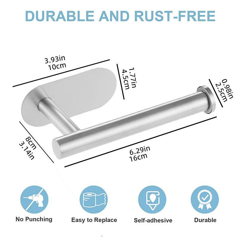 Toilet Paper Stainless Steel Holder, Wall Mount Adhesive Toilet Roll Holder, No Drilling