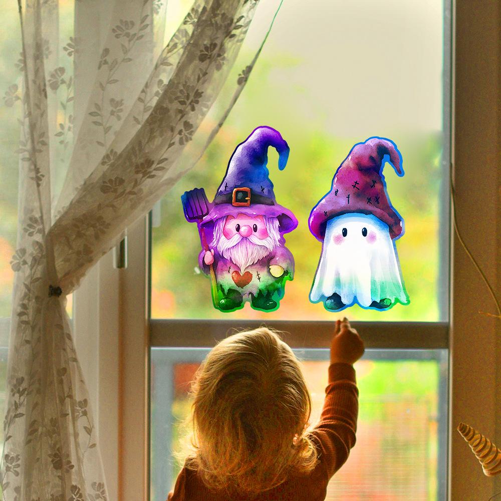 Halloween Colorful Laser Ghost Dwarf Glass Window Home Festival Decoration Stickers