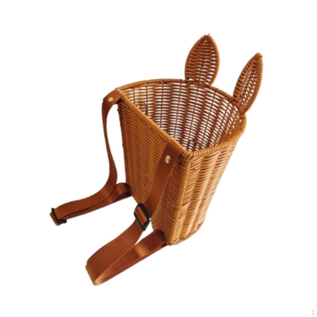 Imitation Rattan Backpack Basket Hand Woven Vacation Weekend Farm Garden Storage Camping