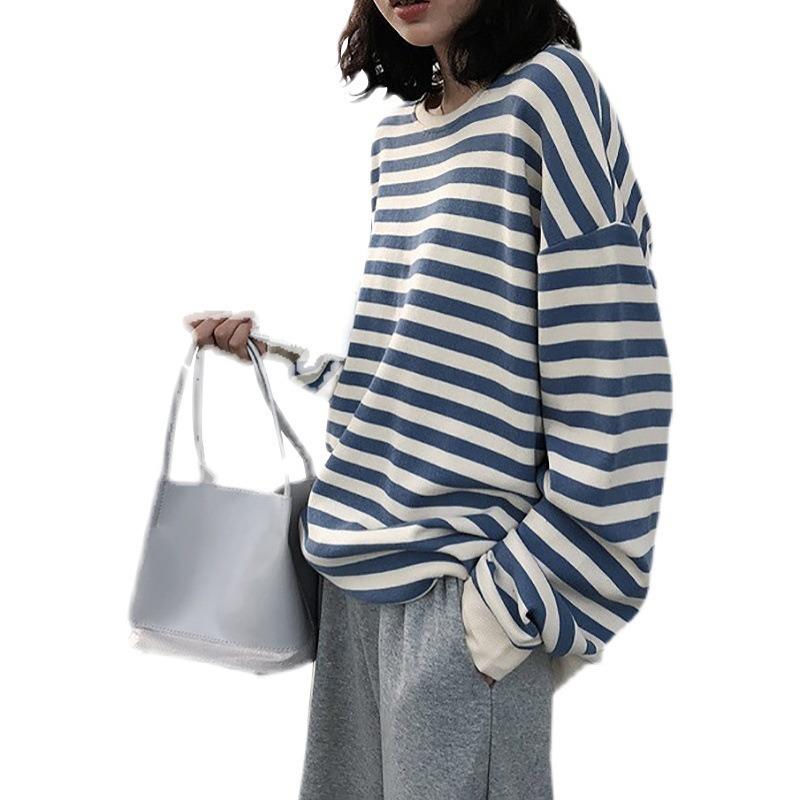 Striped Long Sleeved T-shirt Women's Hoodie Top
