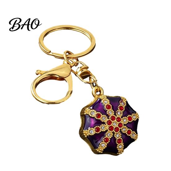 Octagonal Cap Key Ring Rhinestone Ethnic Hat Keychain, Bling Car Keychains Ring, Zinc Alloy Pendant for Backpacks and Handbags