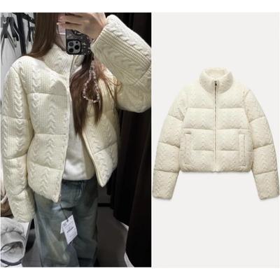 Winter Women's Fresh and Elegant White Turtleneck Knitted Thick Cotton Jacket Warm Bread Jacket