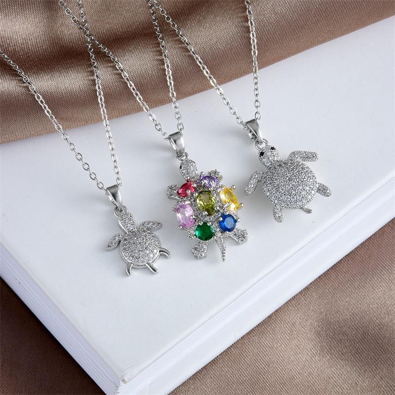 Colorful Zircon Cute  Sea Tortoise Pendant Necklaces for Women Girls Jewelry Gifts Turtle Zircon Pendant Necklace Birthday Gifts