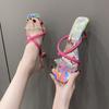 Slides Rhenstone Heeled Shoes Pink Women's Slippers and Ladies Sandals Chic Elegant Fashionable On Promotion Summer Footwear Pvc