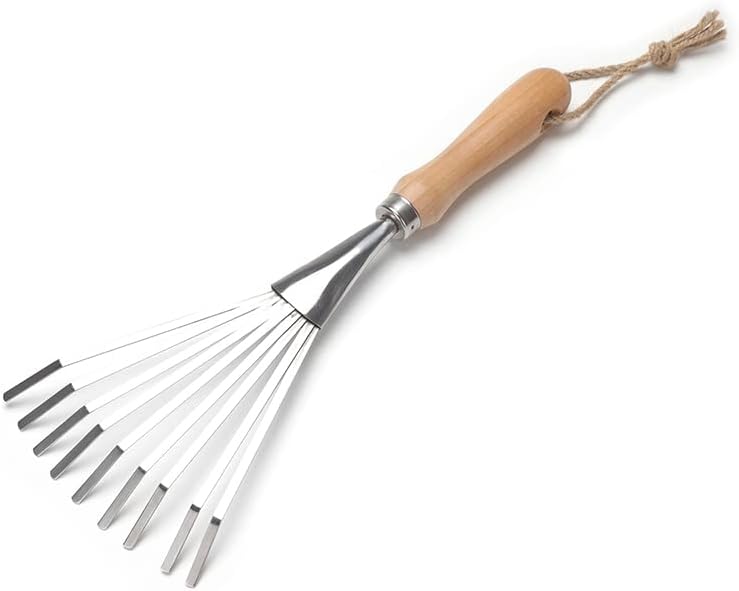 9-Tines Fan Lawn Leaf Hand Rakes Stainless Steel Beech Handle Soil Tille