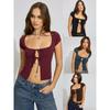North American Gyaru Style Gar * XXS-XL Front Lace-up Knot Slim Fit Slimming Square Collar Short Sleeve T-shirt Women's Top