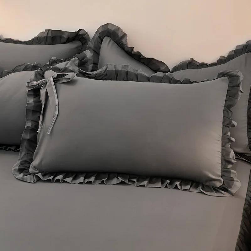 2-delige set Prinsessenkussenslopen met ruches Kussensloop Comfortabele kussensloop Ideaal voor volwassenen Kinderen Bevat een paar kussenslopen 2Pc Pillowcase donkergrijze kleur