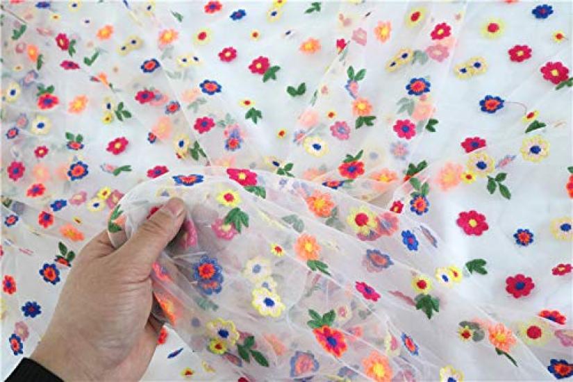 Joyful Colorful Small Flower Embroidered Lace 130cm Wide X 95cm Long Fabric,