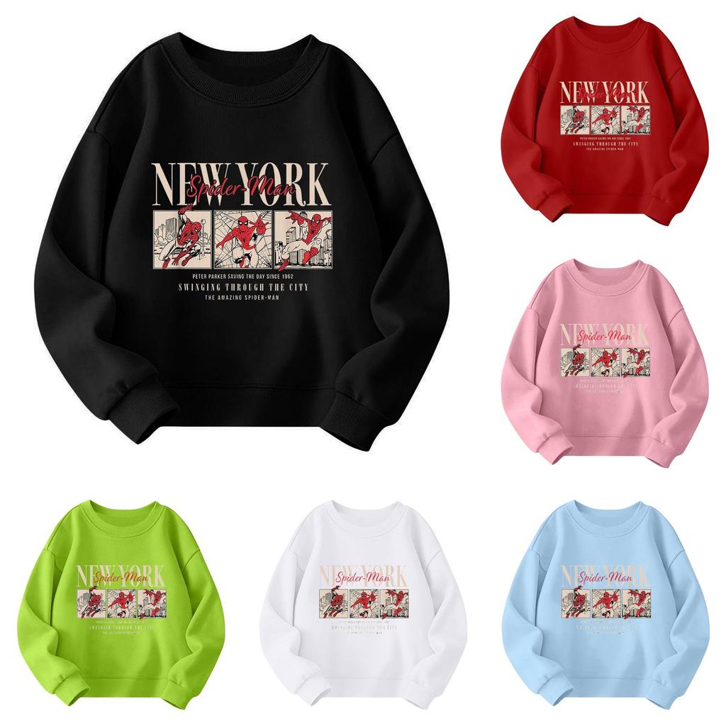 Boys and girls round neck plus velvet pullover printed top sweatshirt