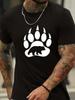 Men'S Casual Bear Pattern T-Shirt - Short-Sleeved Crew Neck Shirt with White Paw Print Design. Regular Fit, Suitable for Summer, Vacations, And Everyd