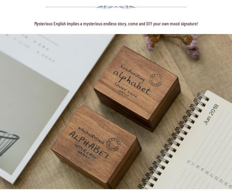Retro Wooden Box Set: Uppercase & Lowercase English Alphabet and Number Stamps