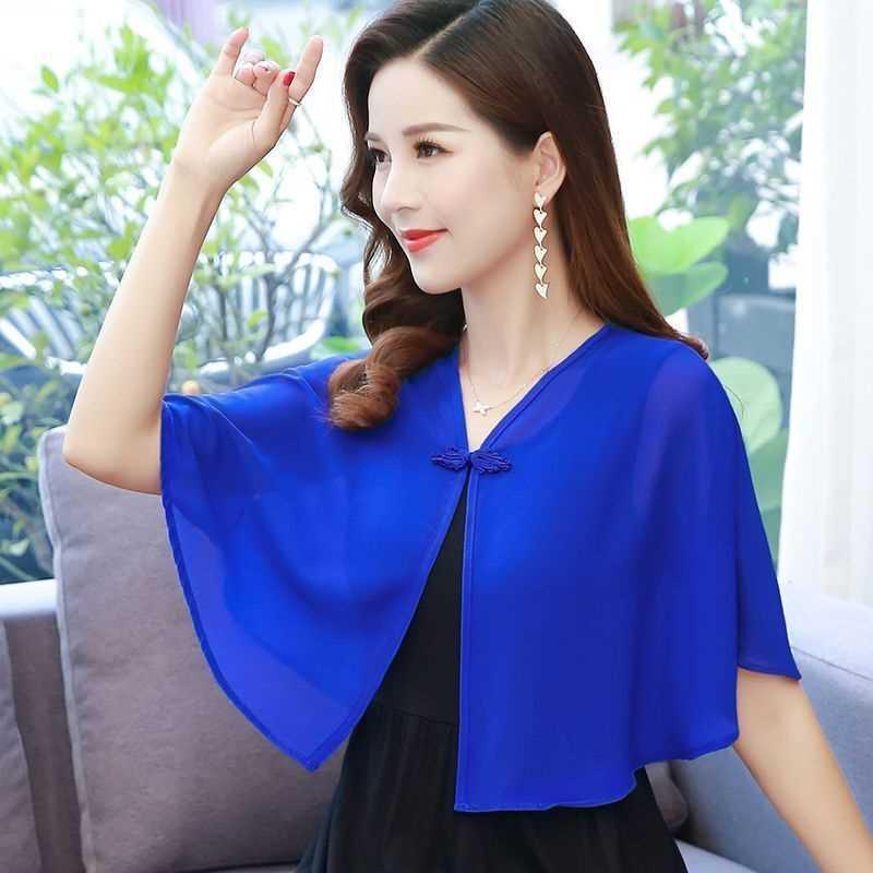 Women's Summer Chiffon Cheongsam Cardigan with Matching Skirt and Shawl – Loose, Plus Size Sunscreen Cape