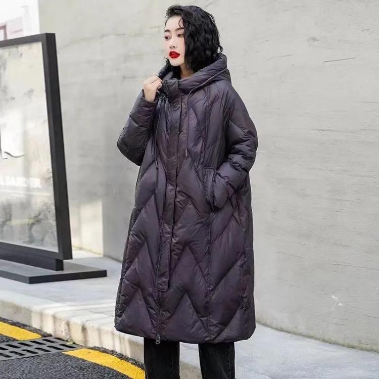 Winter Women Down Jacket Thickened Vintage Mid Loose Long Coat White Duck Down Hooded Overcoat Female Winter Wear