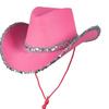 Cappello da Cowboy Rosa con Corona Bordata d'Argento per Festa in Maschera