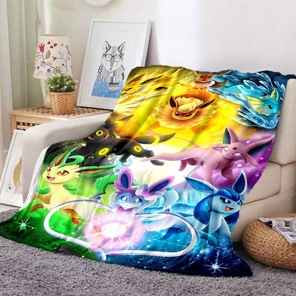 1pc Pokémon Evolution Flannel Blanket [Cozy Throw Blanket] For Sofa, Bed, Travel, Camping, Livingroom, Office, Couch, Chair, And Bed