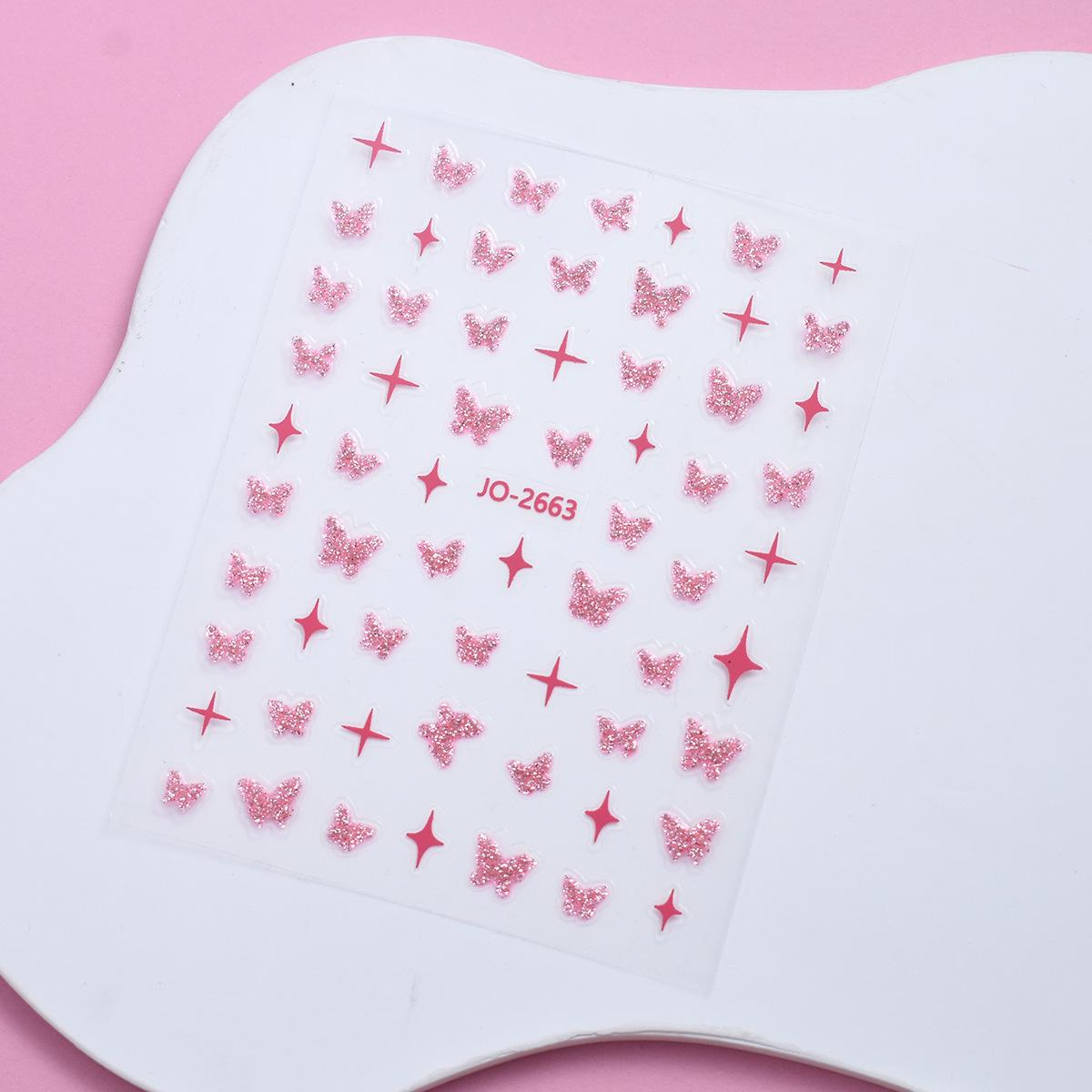 3D Red, Pink, and Silver Nail Art Stickers: Bows, Stars, Butterflies, Hearts, and Starbursts