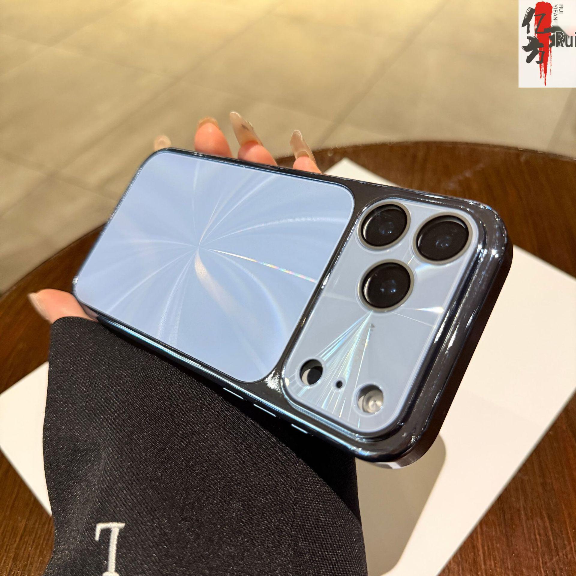 

Apple iPhone Protective Mirror Case with Laser CD Pattern - Compatible with Models 13, 15, 16, 17 Pro Max 14 Pro Max синий