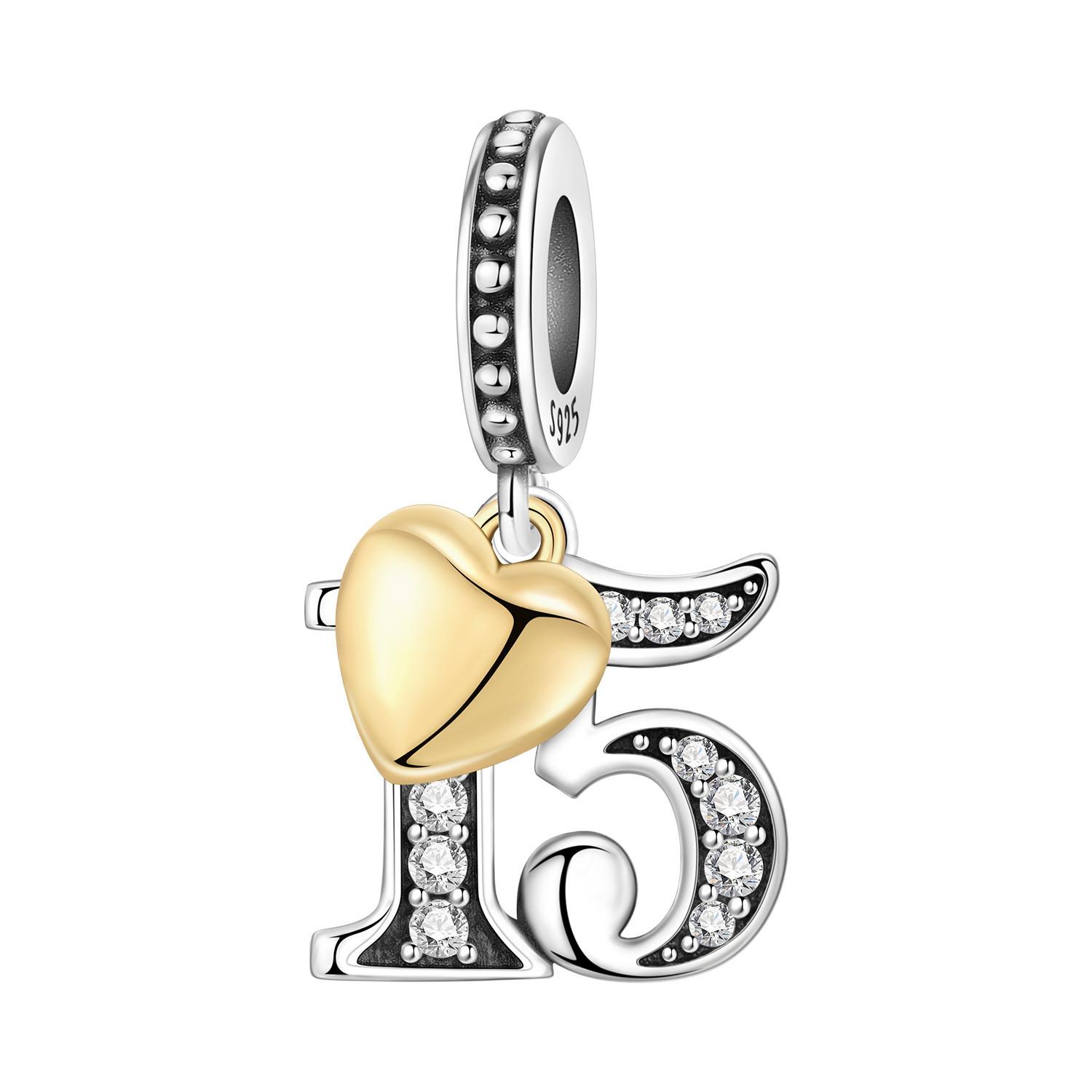 

Original 15th 16 18 20 21 Anniversary Birthday Wedding S925 Silver Bead Pendant DIY Jewelry Gifts for Her