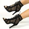 Women's Breathable Mesh Stiletto Heels, Fashion Open Toe Dress Pumps, Stylish Lace Up Heels