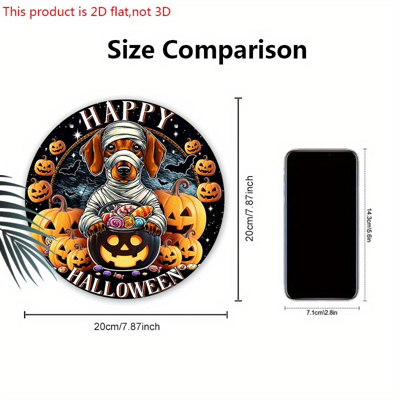 Halloween Wooden Sign with Bandaged Dog & Pumpkin Pattern - Unique Figurine Ornaments with Happy Halloween - Ideal for Front Door, Wall, Room Decor