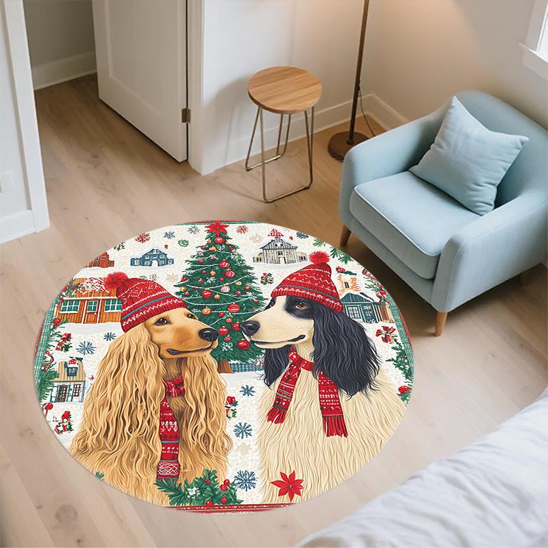 Christmas Afghan Hound Pattern Round rug,Carpet Rug for Living Room Bedroom Playroom ,Non-slip Floor Mat,Holiday Gifts and Birthday Gifts.