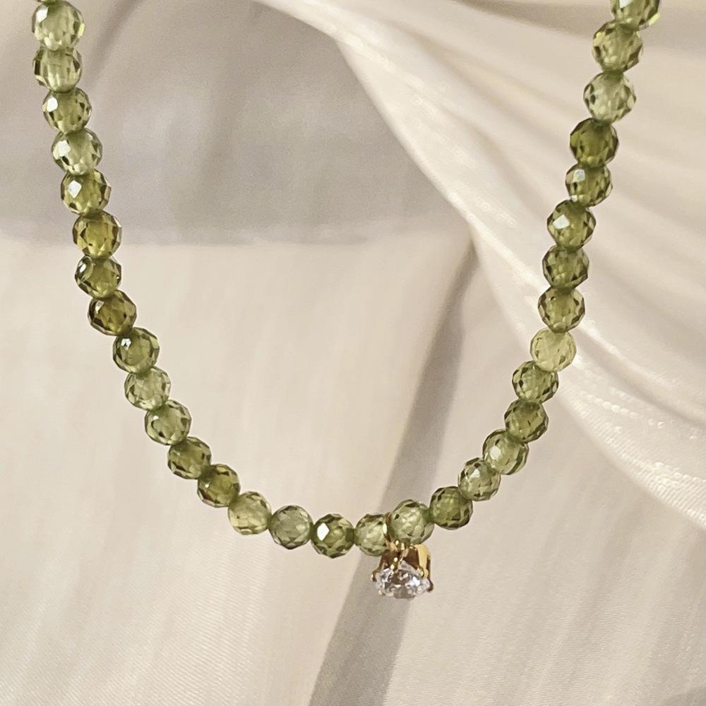 Summer Matcha Olivine Necklace Plated 18K Gold Titanium Steel Necklace Female Does Not Fade Female Personality