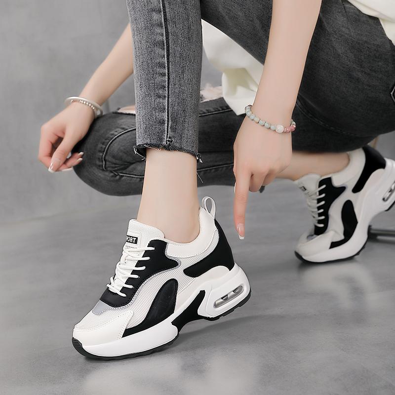 Women's Wedge Heel Platform Sneakers Platform Air Cushion Casual Inner Heightening Mesh Breathable White Sports Walking Shoes