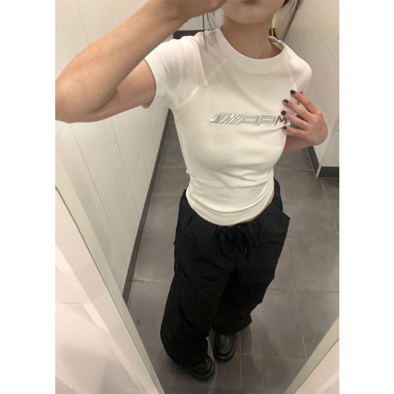 

Retro Metal Women s Summer Silm Print Short Sleeve T-Shirt White S