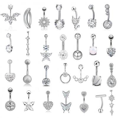 Stainless Steel Butterfly & Flower Belly Button Ring with Polymer Clay Ball - Simple Style Piercing Jewelry