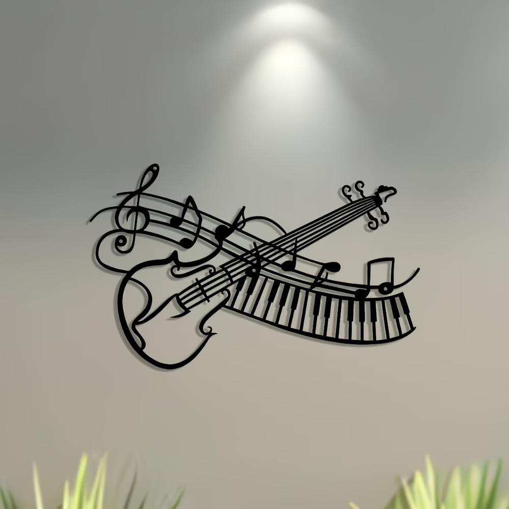 2D Flache Metall Wandkunst Klavier Noten Dekor, 1 Stück Minimalistisches Design für Büro Wohnzimmer Schlafzimmer Terrasse Küche Innenhof Geschäft Lobby Hängend