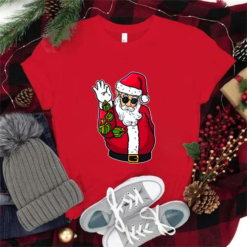 Funny Christmas Unisexs TShirts Round Neck Short Sleeve Tee Shirt Festive Holiday Tees Tops Christmas Santa Fashion Casual Tops