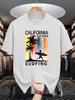California East Beach Surfing Unisexs Crew Neck T Shirt Retro Palm Surfer Print Soft Loose Street Tee For Beach Sports Enthusiasts
