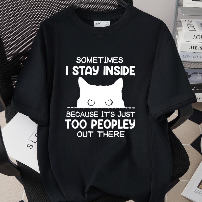 Trendiges Grenzüberschreitendes Katzen-Print-T-Shirt, 260g Reine Baumwolle, Kurzarm, Einfach 1002-45